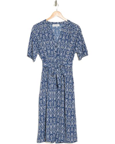 Lucky Brand Printed Belted Midi Dress - Blue