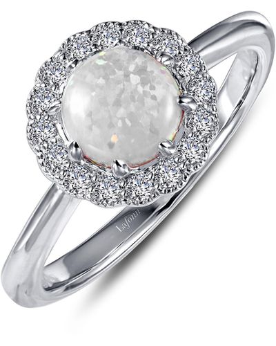 Lafonn Platinum Bonded Sterling Silver Simulated Opal & Simulated Diamond Halo Ring - Gray