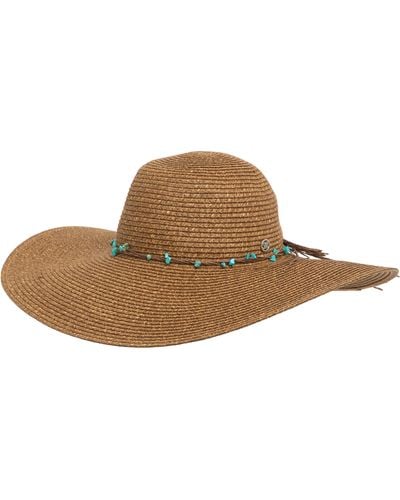 Steve Madden Turquoise Stone Beaded Floppy Hat - Brown