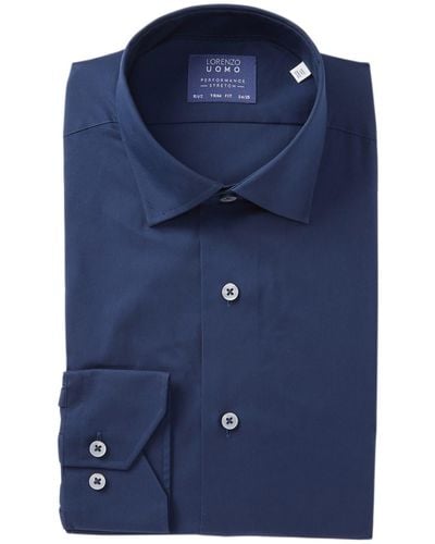 Lorenzo Uomo Travel Cotton Stretch Trim Fit Dress Shirt - Blue