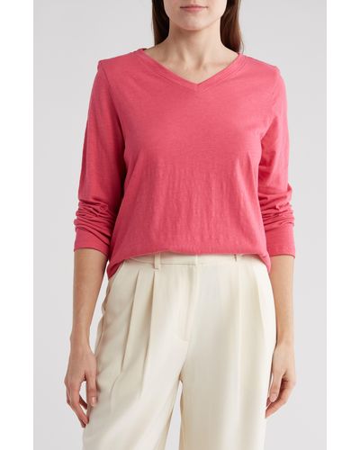 Eileen Fisher Long Sleeve Organic Cotton T-shirt - Red