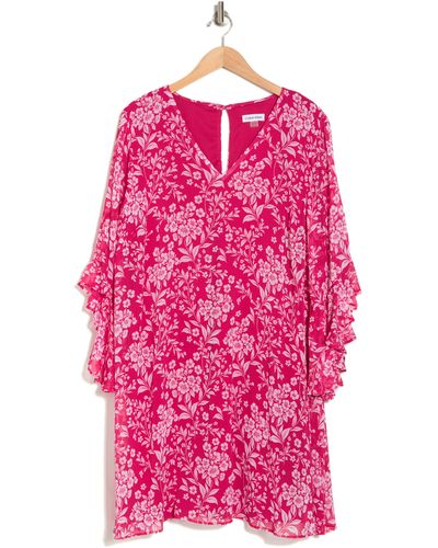Calvin Klein Floral Flutter Sleeve Shift Dress - Pink