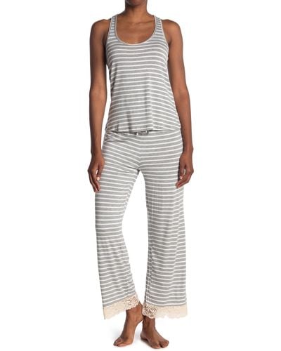 Honeydew Intimates Lace Trim Racerback Tank & Pants 2-piece Pajama Set - Gray