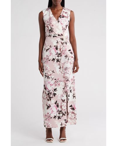 Connected Apparel Floral Print Ruffle Sleeveless Maxi Dress - Multicolor