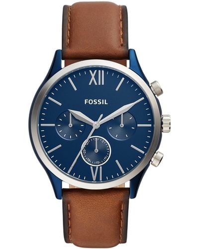 Fossil Fenmore Midsize Multifunction Luggage Leather Watch - Blue
