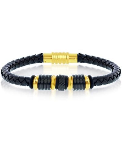 Black Jack Jewelry Two-tone Stainless Steel Woven Leather Bracelet - Black