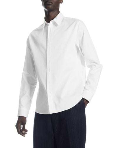 COS Regular Fit Pleated Placket Solid Button-up Shirt - White