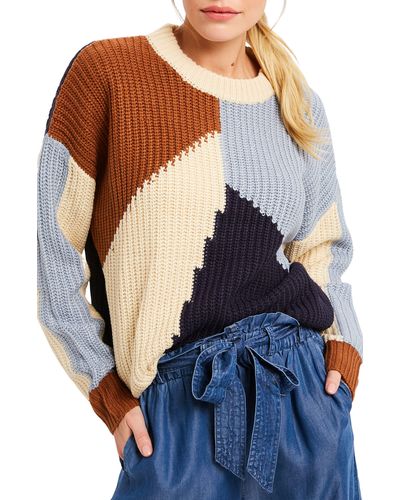 Wishlist Rib Colorblock Sweater - Blue