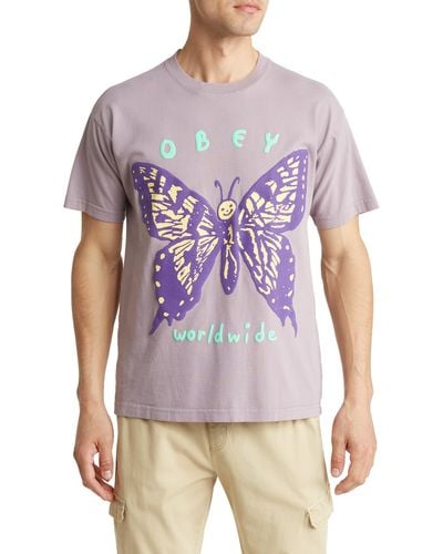 Obey Social Butterfly Graphic Tee - Purple