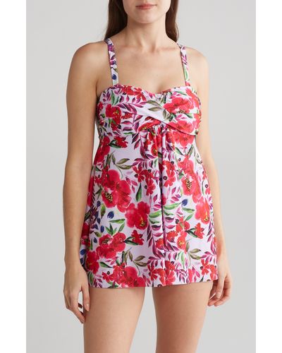Nicole Miller Skirted One-piece Swimsuit - Red
