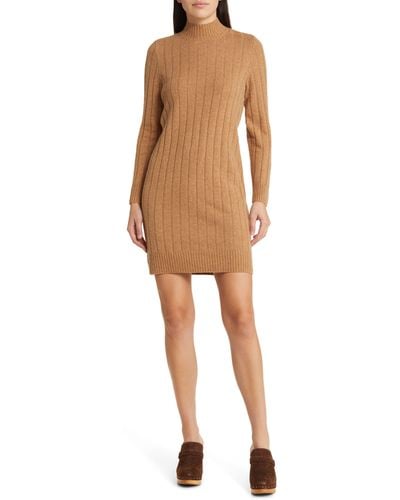 Madewell Bodhi Long Sleeve Wool Blend Rib Sweater Dress - Natural