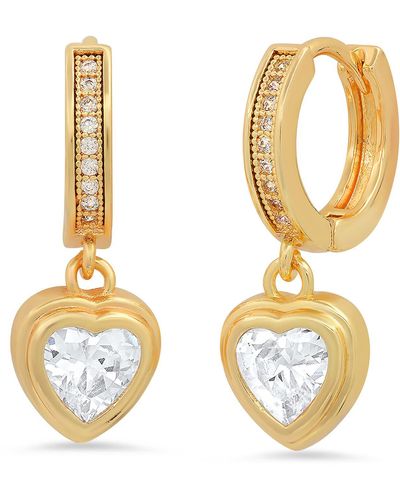 HMY Jewelry Heart Crystal Hoop Earrings - Metallic