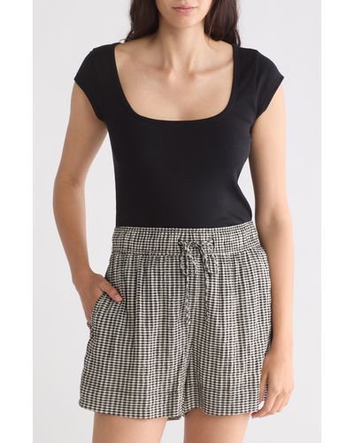 Melrose and Market Cap Sleeve Cotton Blend T-shirt - Black