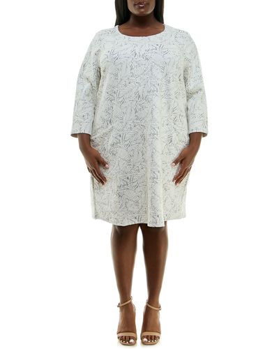 Nina Leonard 3/4 Sleeve Knit Dress - Gray