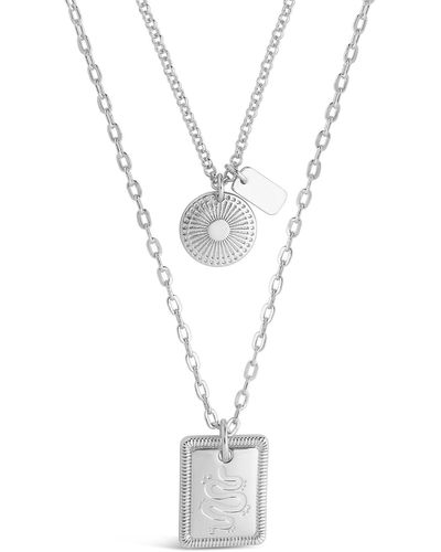 Sterling Forever Engraved Disc & Tag Layered Necklace - White