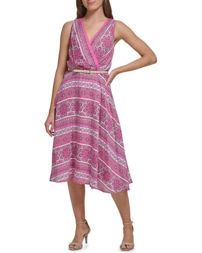 Tommy Hilfiger Handkerchief Print Sleeveless Belted Dress - Pink