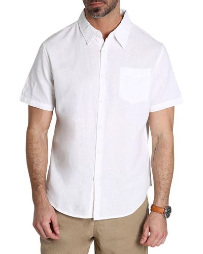 Jachs New York Solid Short Sleeve Cotton & Linen Button-up Shirt - White