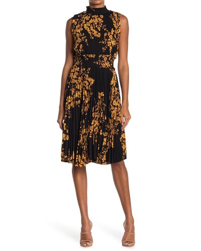 Nanette Lepore Smock Neck Pleated Midi Dress - Black