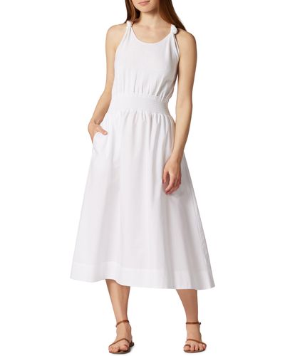Joie Kenzie Smocked Waist Racerback Linen Blend Dress - White