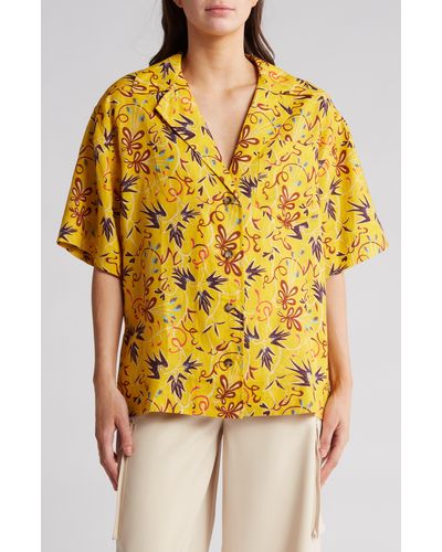 A.L.C. Sullivan Button-up Linen Camp Shirt - Yellow