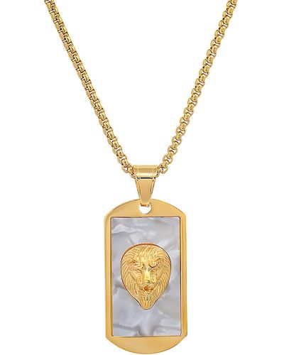 HMY Jewelry 18k Gold Plated Stainless Steel Lion Dog Tag Pendant Necklace - Metallic