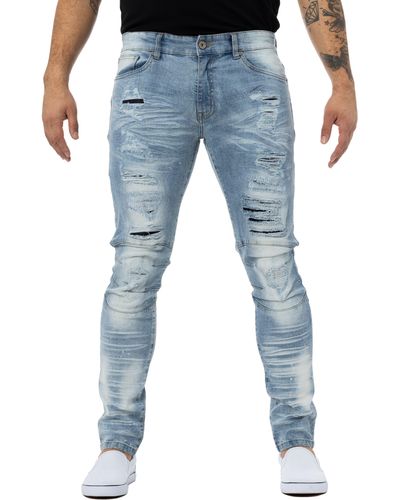 Xray Jeans Raw X Moto Rip & Repair Stretch Skinny Jeans - Blue