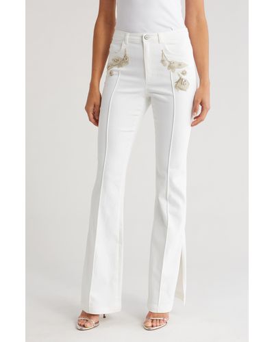 Cinq À Sept Haylie Embellished Split Hem Flare Jeans - White