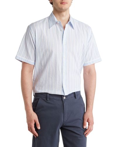 COASTAORO Yarn Dye Short Sleeve Button-up Shirt - White