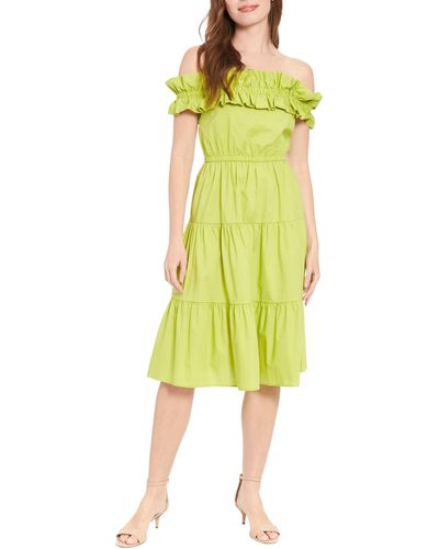 London Times Ruffle Off The Shoulder Tiered Dress - Yellow