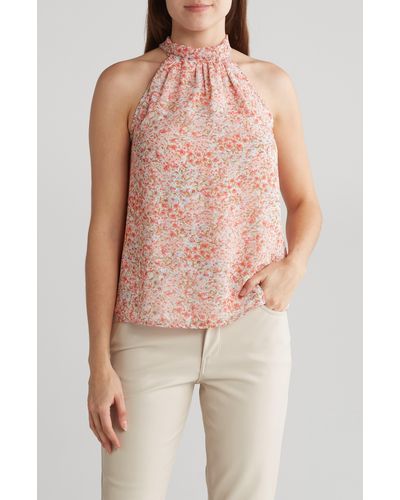 1.STATE Floral Mock Neck Top - Red