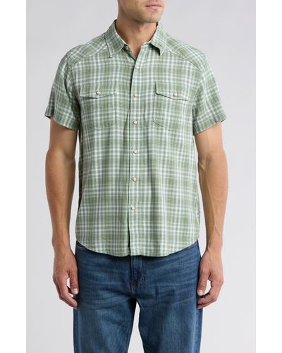 Lucky Brand Western Herringbone Short Sleeve Snap Front Shirt - Green