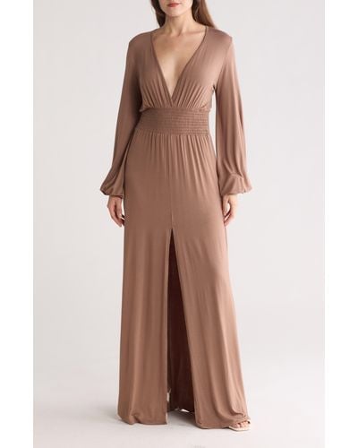 Go Couture Bishop Sleeve Maxi Dress - Brown