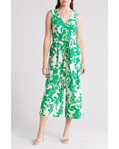 Eliza J Crop Tie Waist Linen Blend Jumpsuit - Green