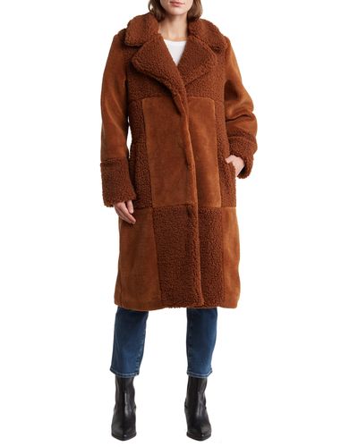 Lucky Brand Patchwork Faux Shearling & Faux Fur Coat - Brown