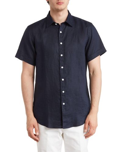 Rodd & Gunn Gray Lynn Linen Short Sleeve Button-up Shirt - Blue