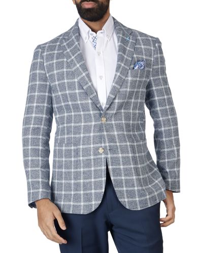 Tailorbyrd Classic Fit Yarn Dyed Windowpane Linen-blend Sport Coat - Blue