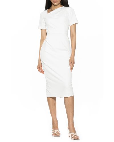 Alexia Admor Angelica Asymmetric Neck Sheath Midi Dress - White