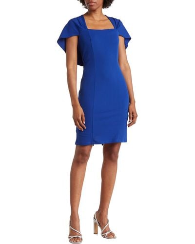 Marina Capelet Sleeve Dress - Blue