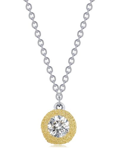 Lafonn Gold & Platinum Bonded Sterling Silver Brushed Round Cut Simulated Diamond Pendant Necklace - Metallic