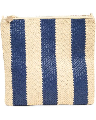Clare V. Foldover Woven Leather Clutch - Blue