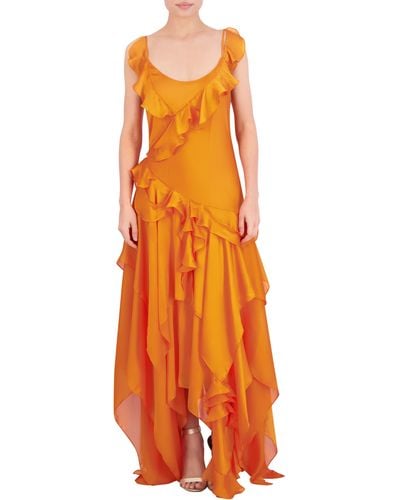 BCBGMAXAZRIA Ruffle Chiffon Gown - Orange