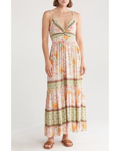 Angie Floral Twist Front Maxi Dress - Natural