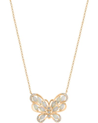 Effy 14k Yellow Gold Opal & Diamond Butterfly Pendant Necklace - Metallic