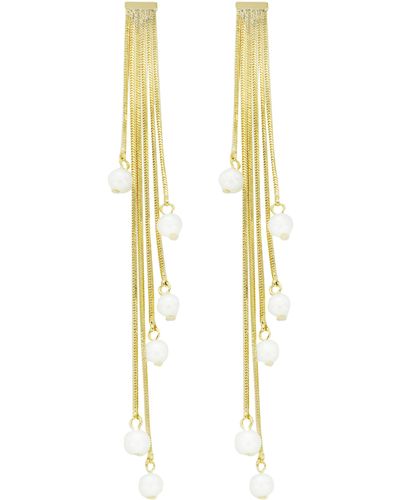 Panacea Snake Chain Pearl Drop Earrings - Metallic