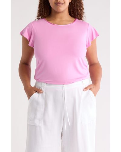 Tahari Flutter Cap Sleeve T-shirt - Pink