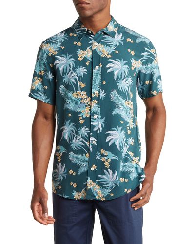Slate & Stone Tropical Short Sleeve Button-up Shirt - Blue