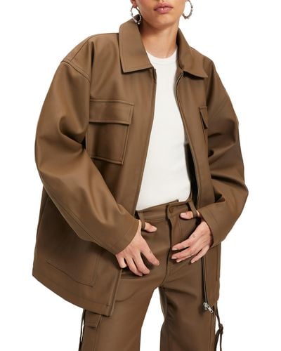 GOOD AMERICAN Leather Chore Jacket In Fog001 At Nordstrom Rack - Brown