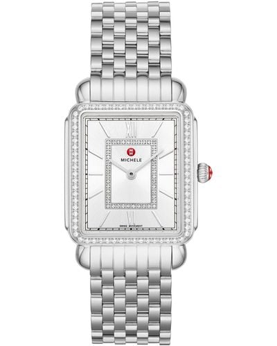 Michele Deco Ii Diamond Embellished Stainless Steel Bracelet Watch - Gray