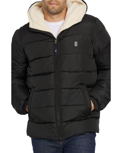 Izod Faux Shearling Lined Quilted Jacket - Black