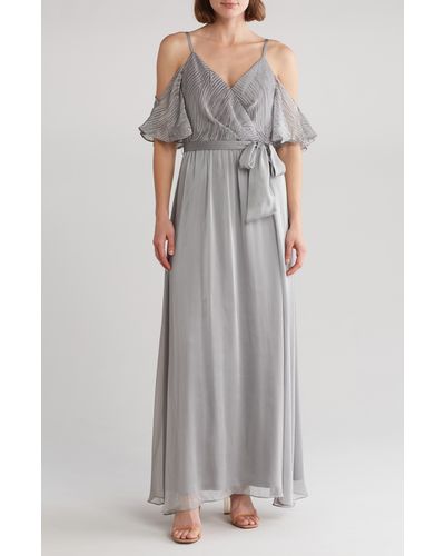 DKNY Pleated Off The Shoulder Gown - Gray